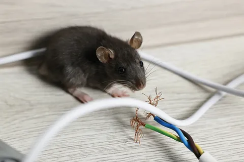 Eine Maus hat ein Kabel beschädigt. Vermeiden Sie Kabelschäden von Nagern durch eine effektive Mäusebekämpfung in Bremen.