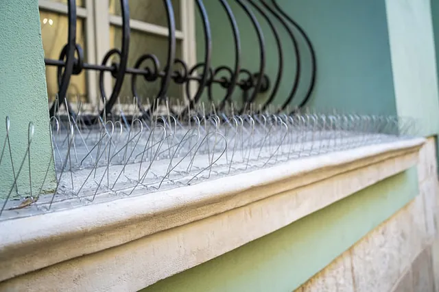 Zur Taubenabwehr in Bremen wurden Taubenspikes vor einem Fenster angebracht. 