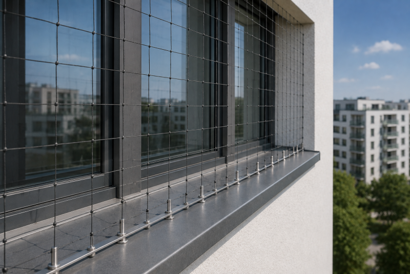 Balkonnetz mit Stadtblick
