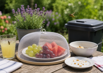 Gartenpicknick mit Wespen und Früchten