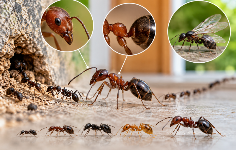 Makro-Infografik: Ameisen auf Spur