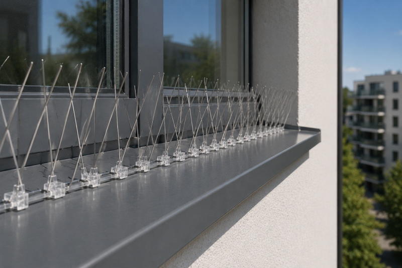Transparente Vogelschutzspitzen am Fenstersims